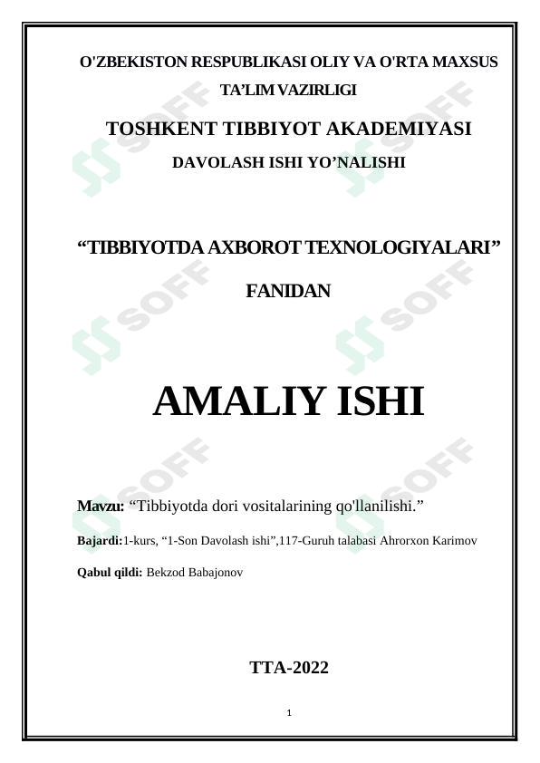 Tibbiyotda dori vositalarining qo'llanilishi