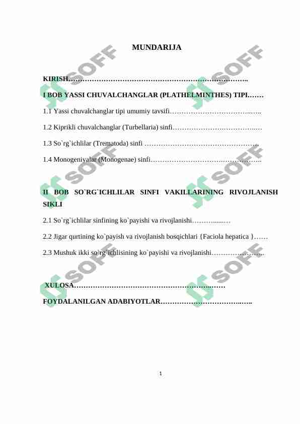 Yassi chuvalchanglarning rivojlanish sikli-parazitlik hayot mahsuli