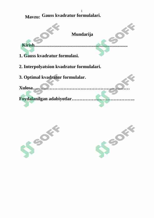 Gauss kvadratur formulalari.