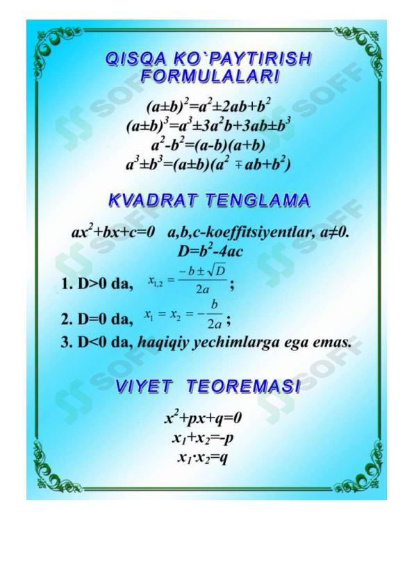 Matematika N°1_formulalar