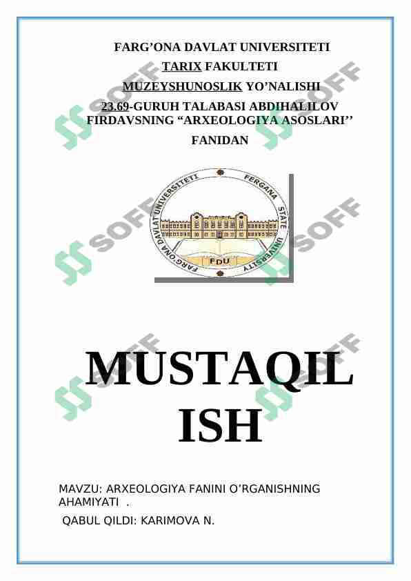 ARXEOLOGIYA FANINI O'RGANISHNING AHAMIYATI