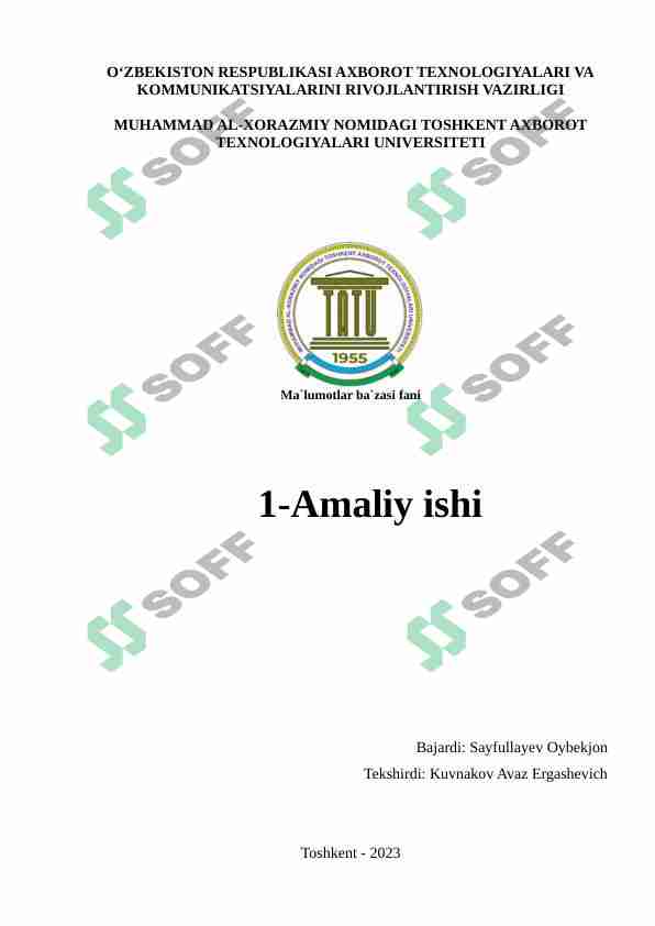 Ma’lumotlar bazasi dasturlarini o‘rnatish va sozlash (MySql server, Oracle Server, Microsoft SQL Server)