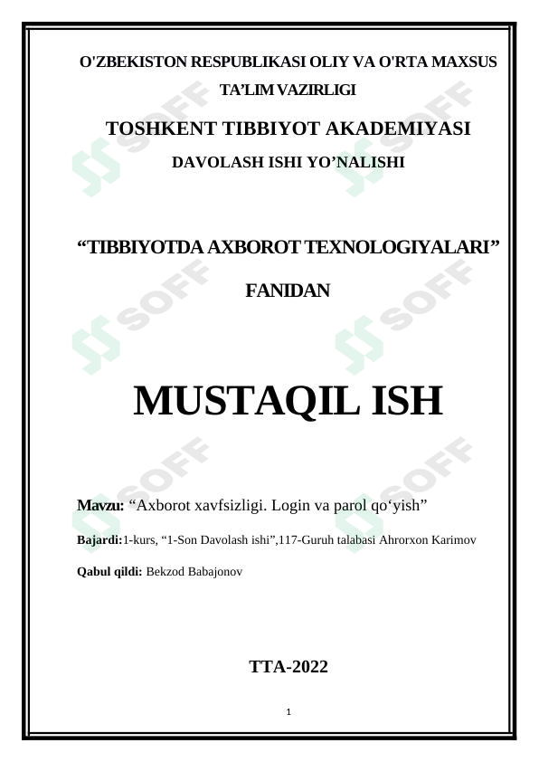 Axborot xavfsizligi. Login va parol qo‘yish