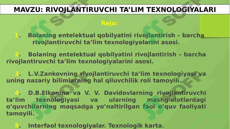 RIVOJLANTIRUVCHI TA’LIM TEXNOLOGIYALARI