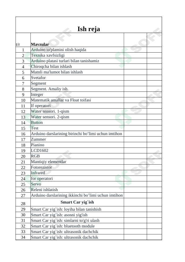 Robototexnika ish rejasi