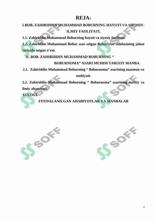 Zahiriddin Muhammad Boburning hayoti va ijodiy merosi