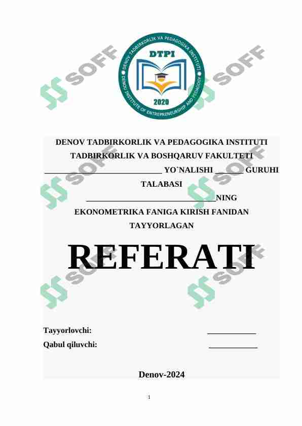 Referat | Iqtisodiyotda chiziqsiz bog‘lanishga ega bo‘lgan jarayonlarni ekonometrik modellashtirish masalalari.