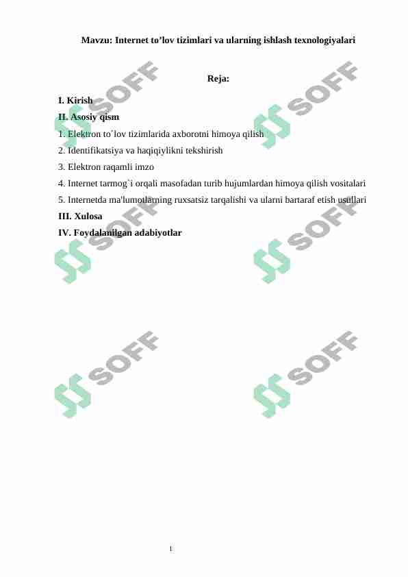 Intеrnеt to'lоv tizimlаri vа ulаrning ishlаsh tехnоlоgiyalаri