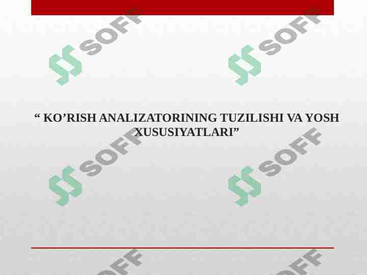 Ko'rish analizatorining tuzilishi va yosh xususiyatlari