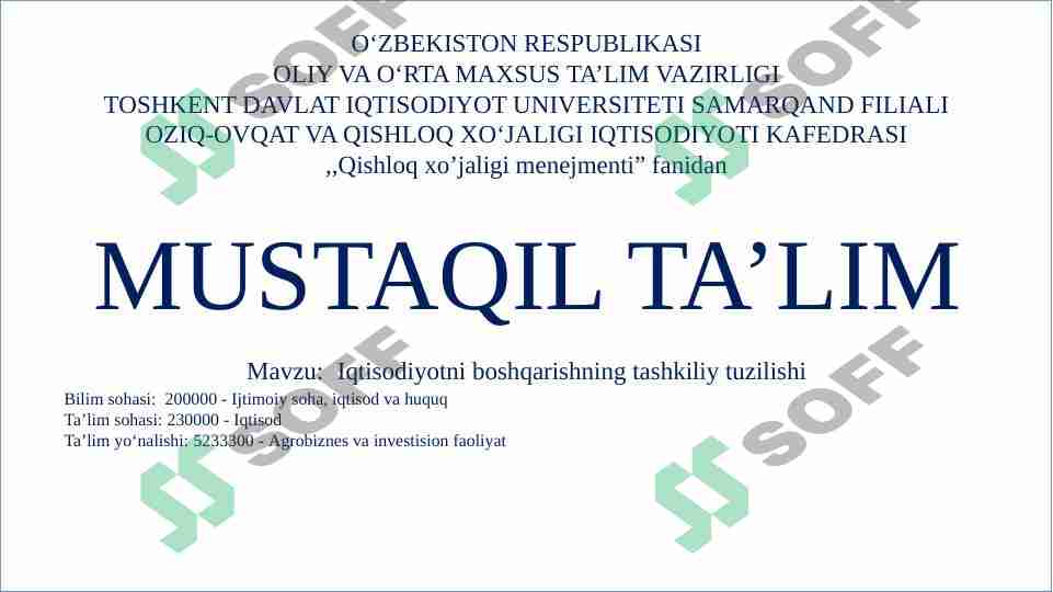 Iqtisodiyotni boshqarishning tashkiliy tuzilishi