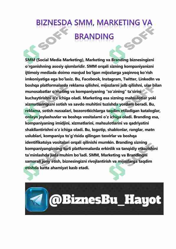 BIZNESDA SMM, MARKETING va BRANDING