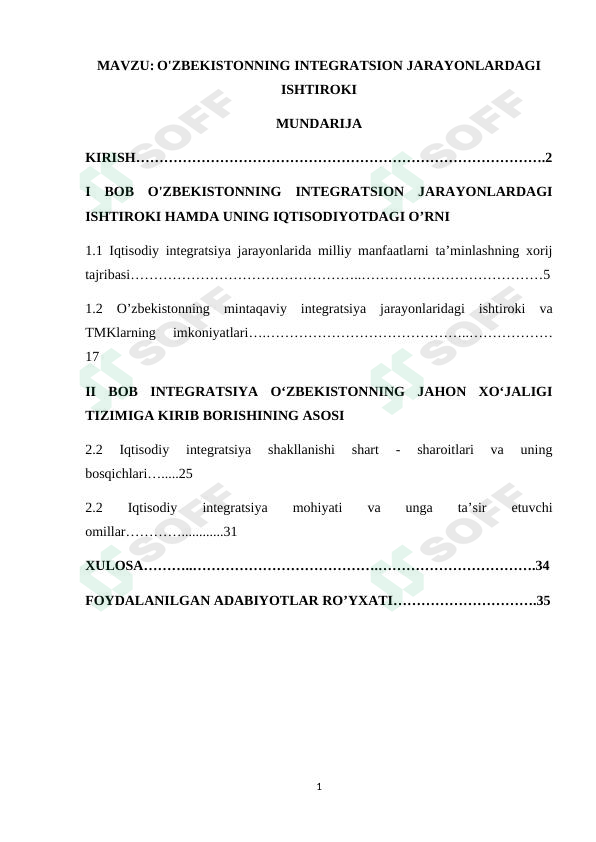 O'ZBEKISTONNING INTEGRATSION JARAYONLARDAGI  ISHTIROKI