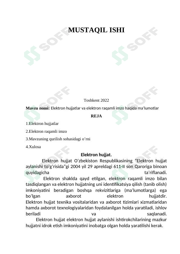 Elektron hujjatlar va elektron raqamli imzo haqida ma’lumotlar