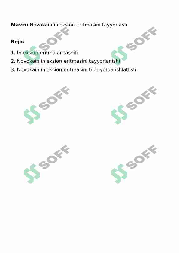 Novokain in'eksion eritmasini tayyorlash