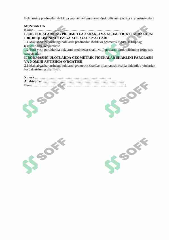 BOLALARNING PREDMETLAR SHAKLI VA GEOMETRIK FIGURALARNI IDROK QILISHNING O'ZIGA XOS XUSUSIYATLARI