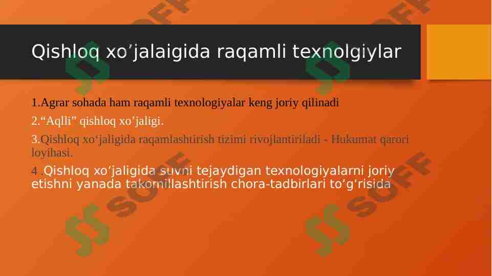 Qishloq xo’jalaigida raqamli texnolgiylar