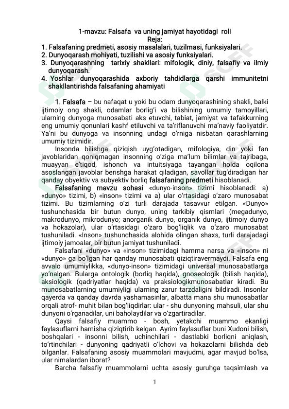 Falsafa va uning jamiyat hayotidagi roli