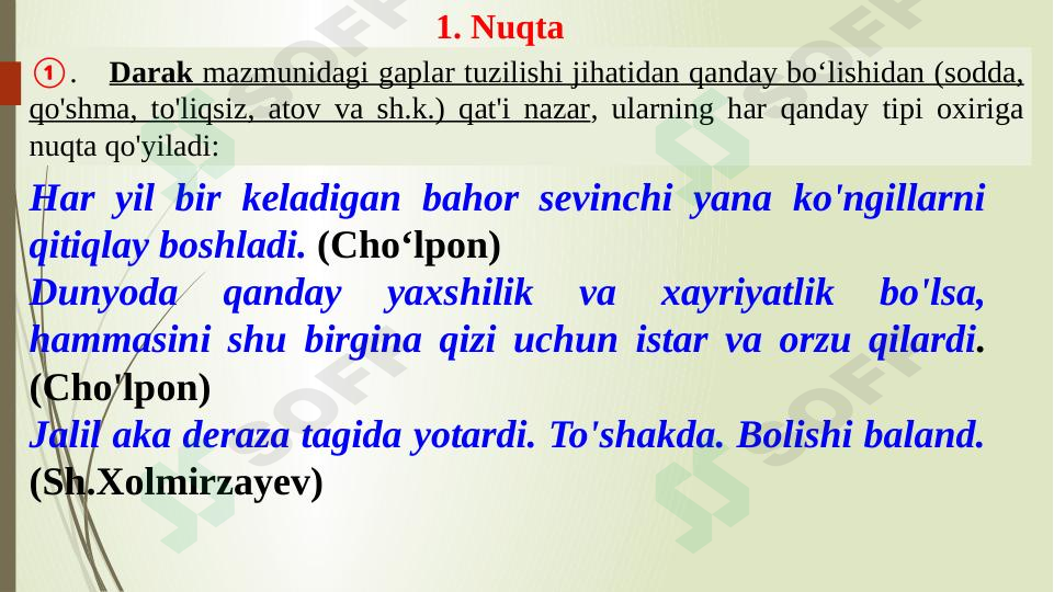 Nuqta,So’roq,Ko’p nuqta,Undov haqida umumiy tushuncha.