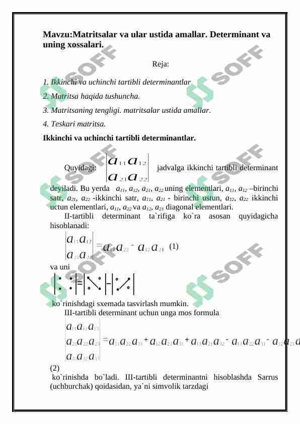 Matritsa va determinant
