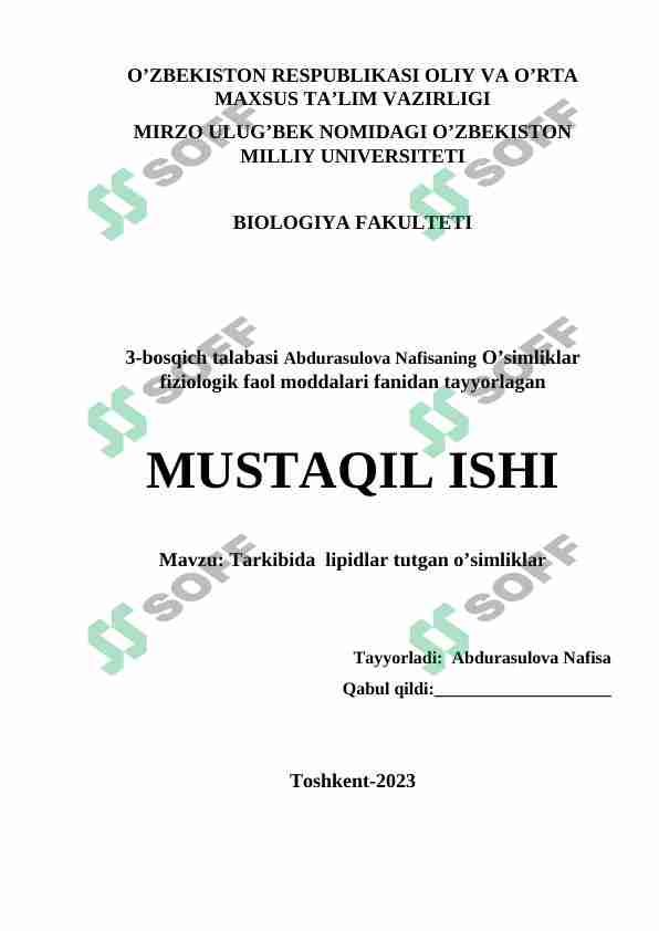 Tarkibida  lipidlar tutgan o’simliklar