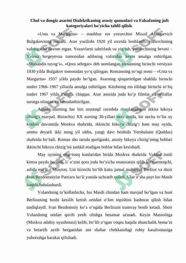 Usta va Margarita asari tahlili Mihail Bulgakov