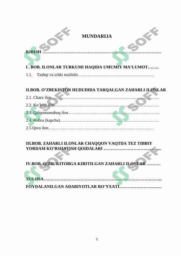 O’ZBEKISTON HUDUDIDA TARQALGAN ZAHARLI ILONLAR