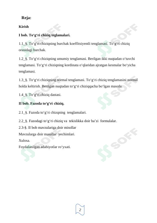 Tekislikda to‘g‘ri chiziqning turli tenglamalari