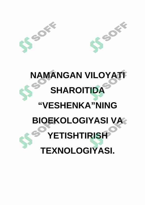 VESHENKANING BIOEKOLOGIYASI