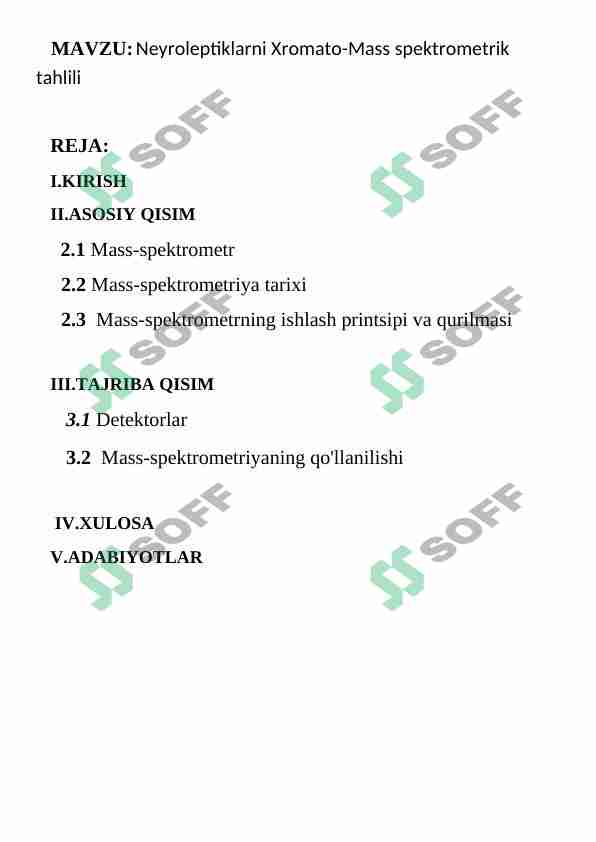 Neyroleptiklarni Xromato-Mass spektrometrik tahlili