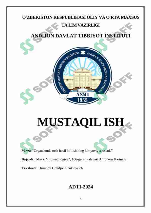 Organizmda tosh hosil bo’lishining kimyoviy asoslari