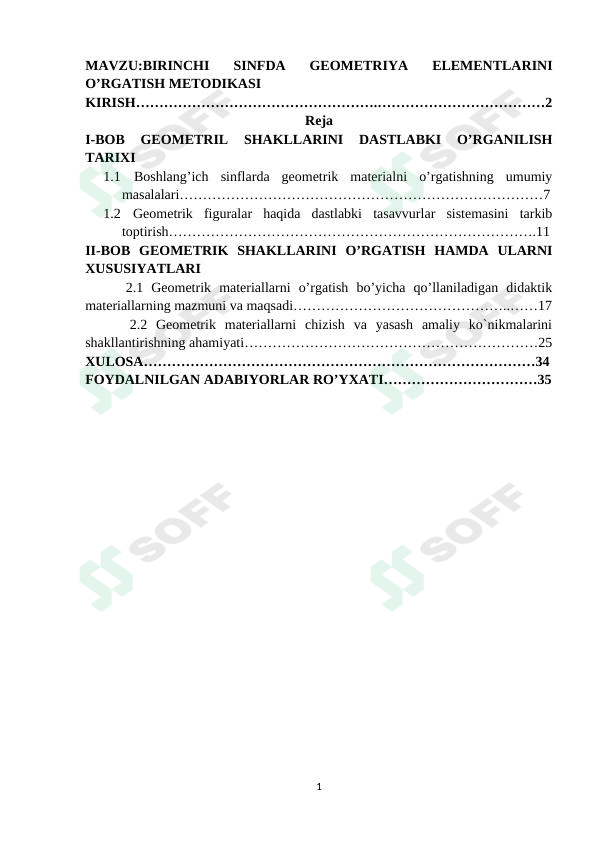 BIRINCHI SINFDA GEOMETRIYA ELEMENTLARINI O’RGATISH METODIKASI