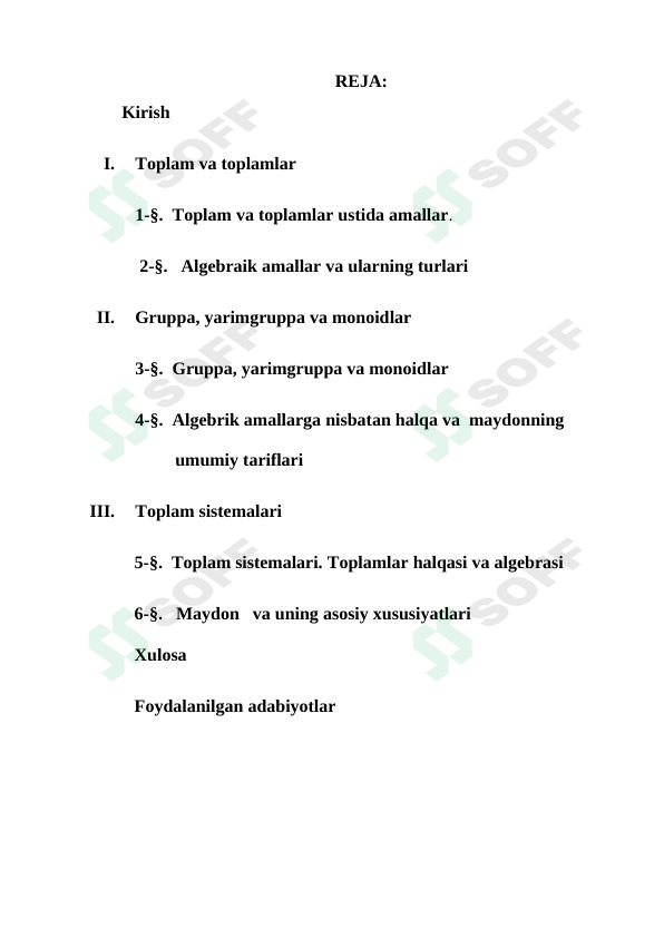 “Asosiy  algebraik  strukturalar”  (gruppa, halqa, maydon)