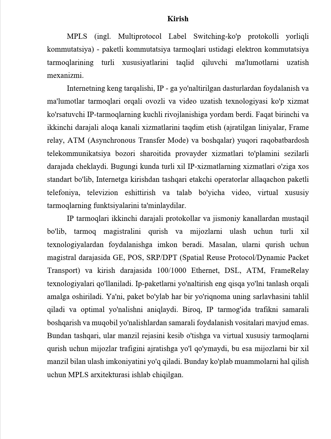 MPLS Texnologiyasi. MPLS texnologiyasining ishlash printsipi..docx