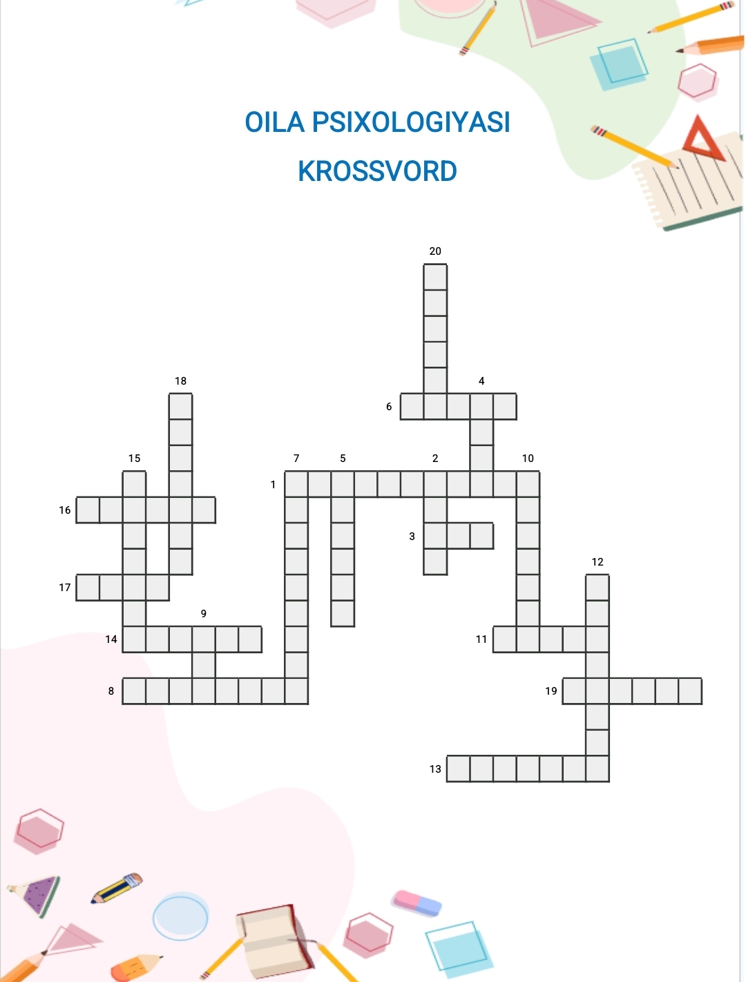 Oila psixologiyasi Krossvord (Оила психологияси Кроссворд)