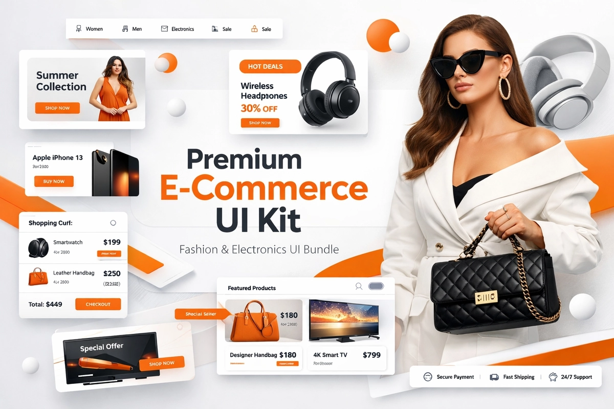Onlayn doʻkon uchun Modern E-commerce Branding & Web UI Kit Bundle