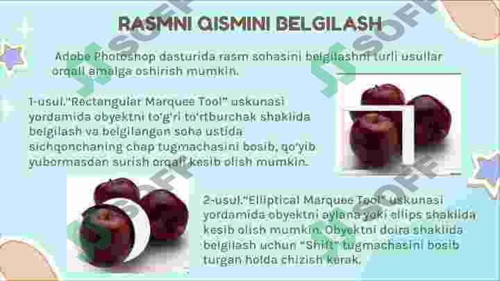 Rasm sohasini belgilash, kesib olish va rang berish