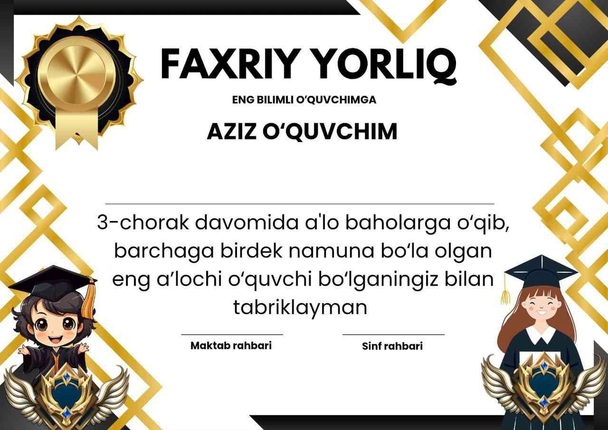Faxriy yorliq. 3-chorak uchun