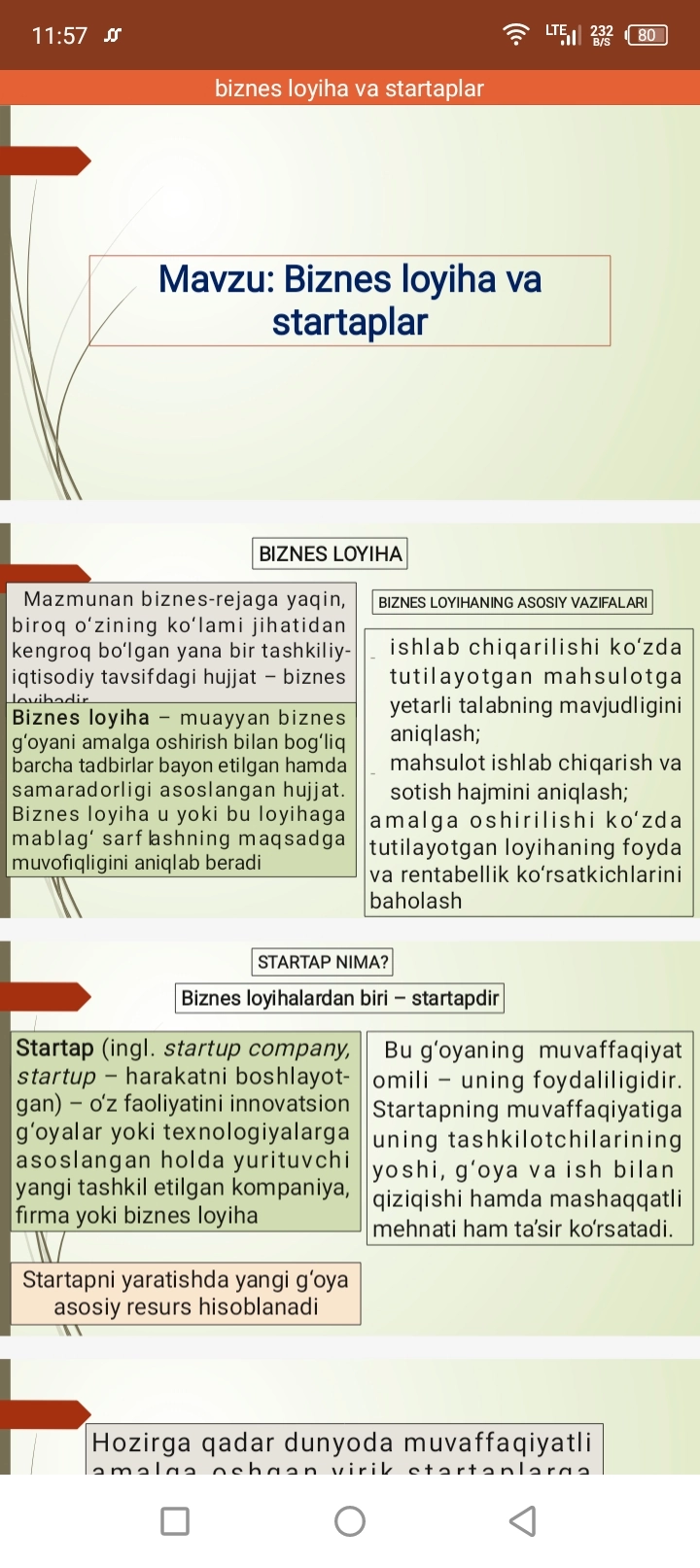 Biznes loyxa startablar slayd qo'llanma