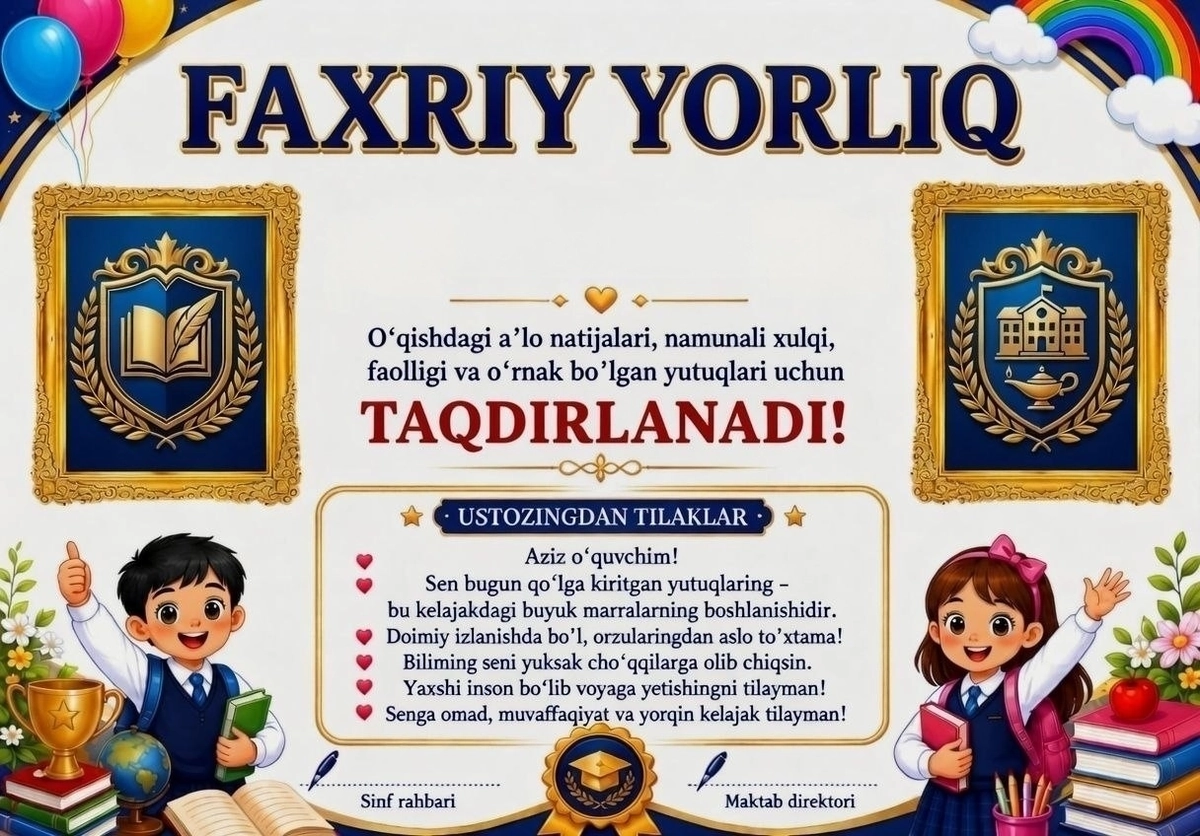 Tashakkurnoma, Faxriy yorliq