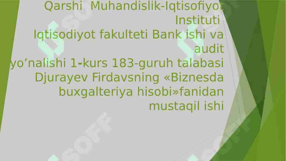 Tadbirkorlik faolyat yunalishlari: qishloq xo'jalik, moliya, ulgurji va chakana savdo xizmatlar