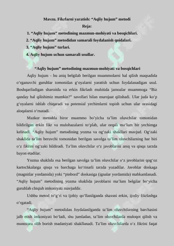 Fikrlarni yaratish: “Aqliy hujum” metodi