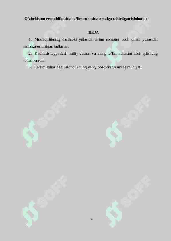 O'zbekiston respublikasida ta’lim sohasida amalga oshirilgan islohotlar