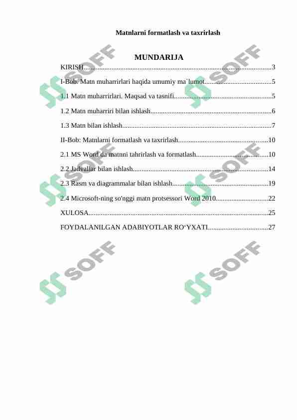 Matnlarni formatlash va taxrirlash