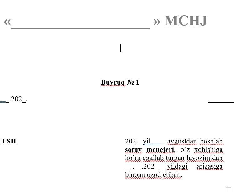 Xodimni ishdan bo'shatish to'g'risida buyruq