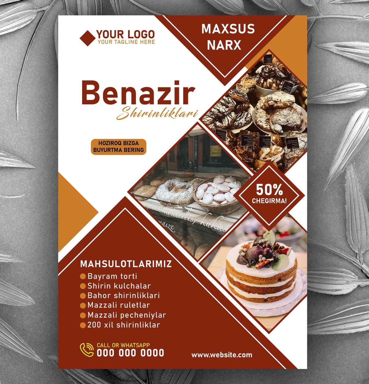 Qandolat va shirinliklar do'koni uchun reklama flayer shabloni (PSD)