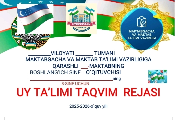 3- sinf uy ta'limi taqvim reja