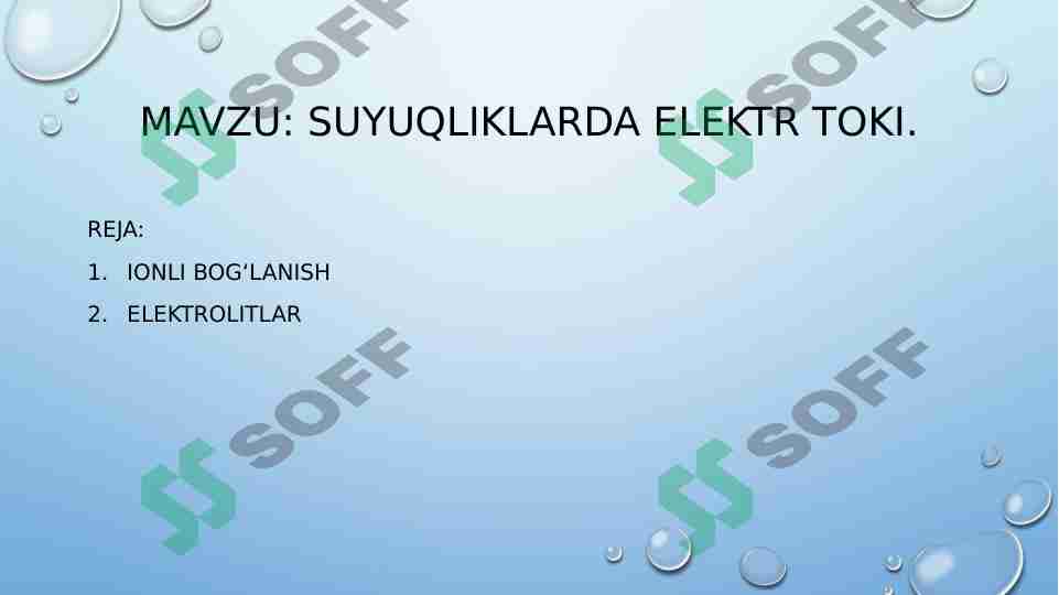 SUYUQLIKLARDA ELEKTR TOKI