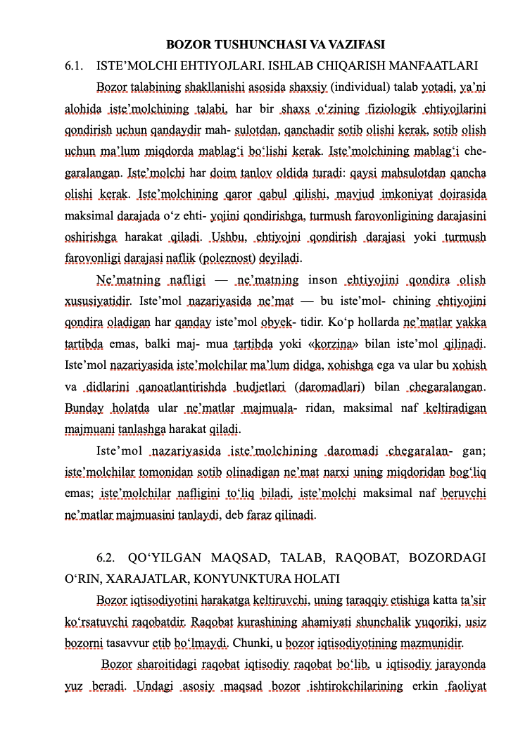Bozor tushunchasi va vazifasi