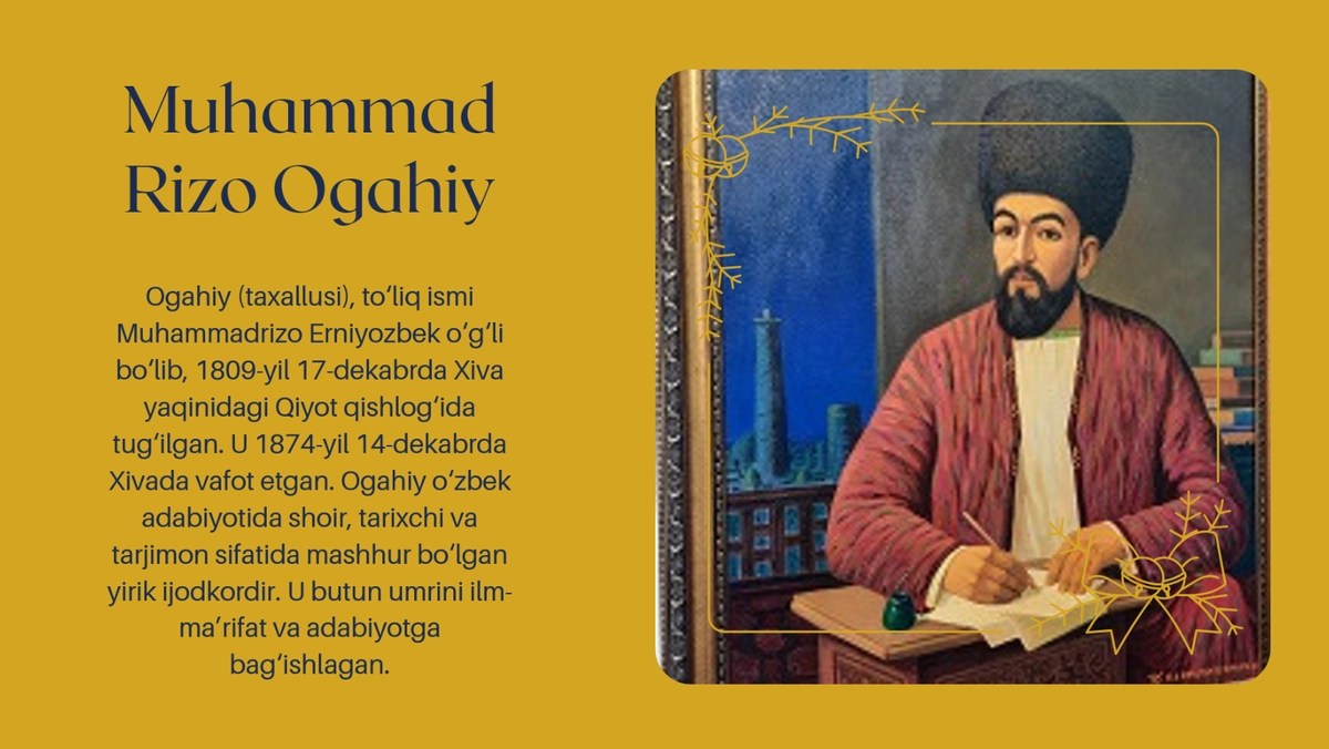 Muhammad Rizo Ogahiy taqdimot slayd