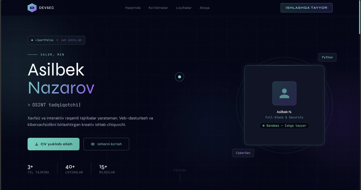 DevSec — Cybersecurity Portfolio Website Template (Dark Mode)